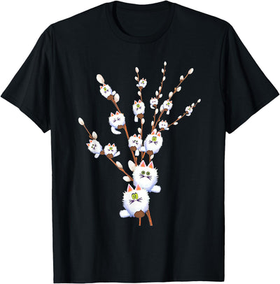 Funny tree cat willow Tee Shirt tree cat willow buds flowers tree T-Shirt