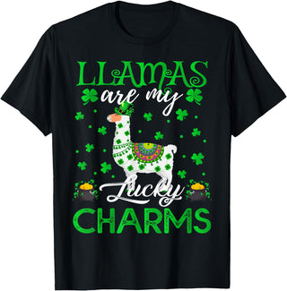Llama St. Patrick's Day Gifts Llamas Are My Lucky Charms St. Patrick's Day T-Shirt - Black