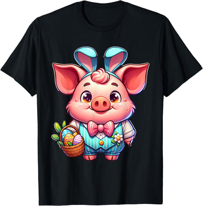 Easter Pig Bunny Ears Eggs Cute Farm Animal T-Shirt