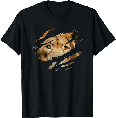 Lion Outfit - Torn Design Picture Of A Lion's Face T-Shirt
