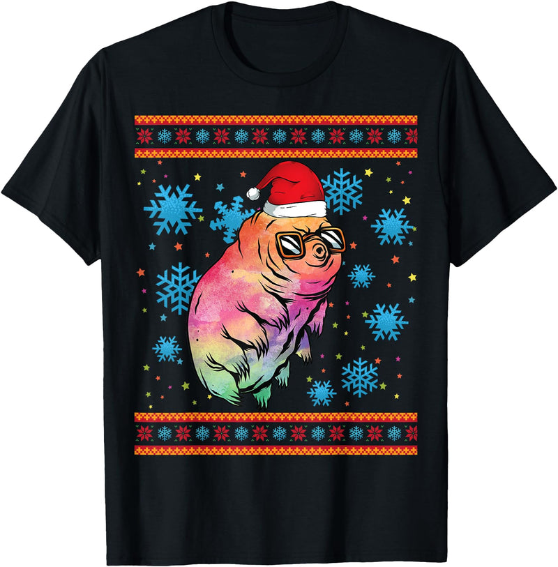 Water Bear Microbiologist Gifts Store Co. Water Bear With Santa Hat Microbiology Christmas Tardigrades T-Shirt - Black