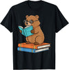 Reading Bear Bookworm Tee Reading Bear Bookworm Cute Bear with Glasses Books T-Shirt - Black