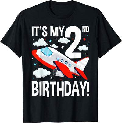 2nd Birthday Airplane Lover Gift Co. Kids 2nd Birthday Airplane Theme Party Outfit Toddler T-Shirt