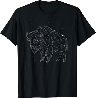 Bison Lover Constellation Buffalo Animal Line Art Geometric T-Shirt