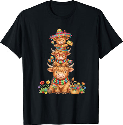 Highland Cow Fiesta with Sombrero and Maracas Cinco De Mayo T-Shirt