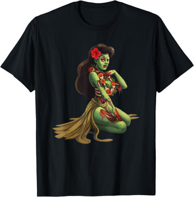AlexaMerch Halloween Hawaii Pin Up Girl Zombie Halloween T-Shirt