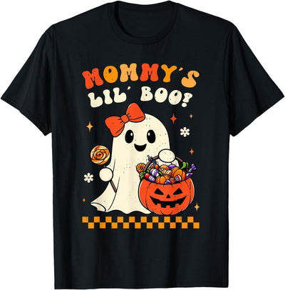 Groovy Halloween Ghost Mommys Lil Boo Girls Kids Toddler T-Shirt