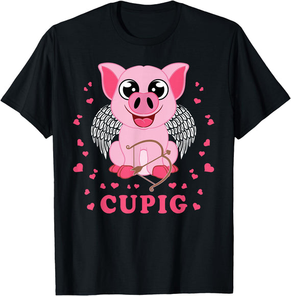Cupid Animals x Valentine's Day Cupig - Cute Pig Lover Cupid Pun T-Shirt - Black