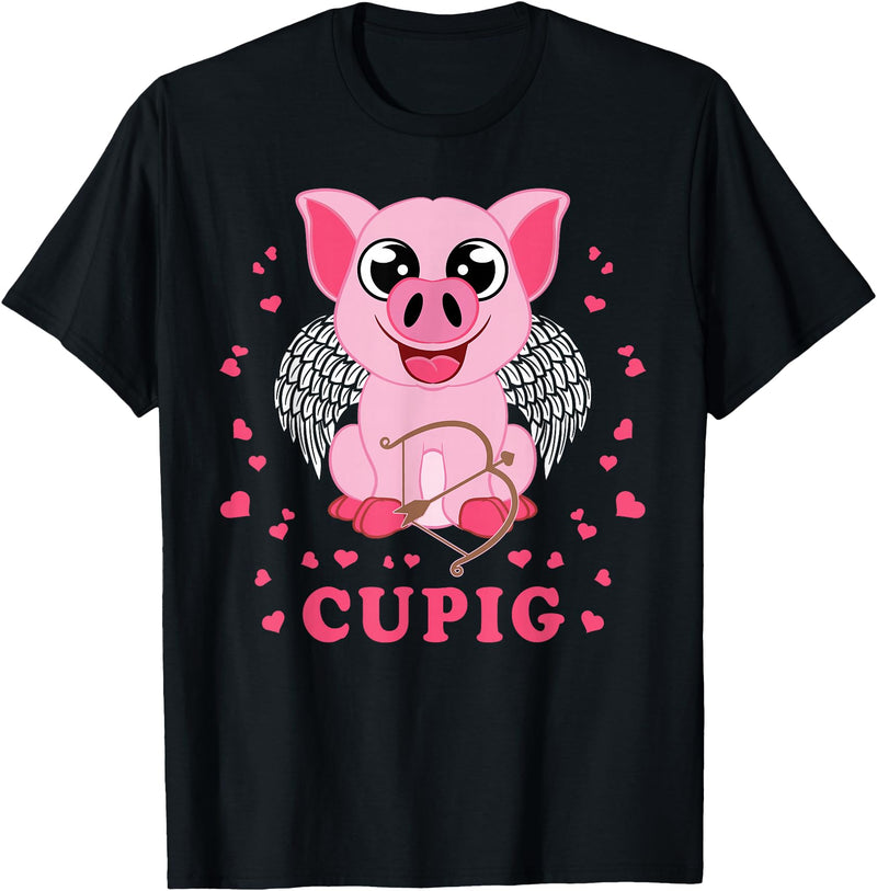Cupid Animals x Valentine's Day Cupig - Cute Pig Lover Cupid Pun T-Shirt - Black