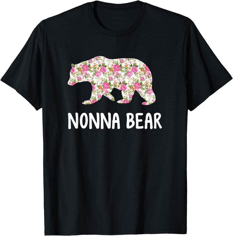 Grandparents Tees By Luna Nonna Bear Floral T-Shirt T-Shirt - Black