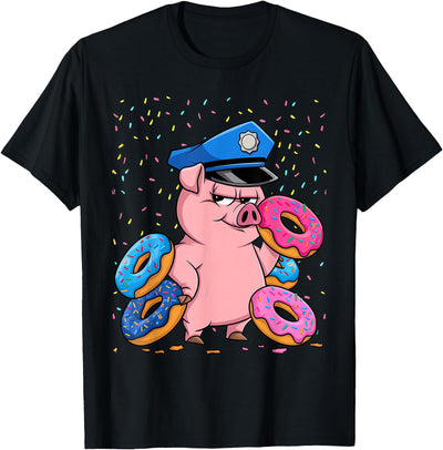 Unisex Pig Cop Police Officer Doughnut - Black, Small T-Shirt