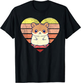 Cute Hamster Design Retro Heart Shape Vintage T-Shirt - Black
