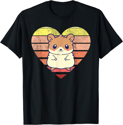 Cute Hamster Design Retro Heart Shape Vintage T-Shirt