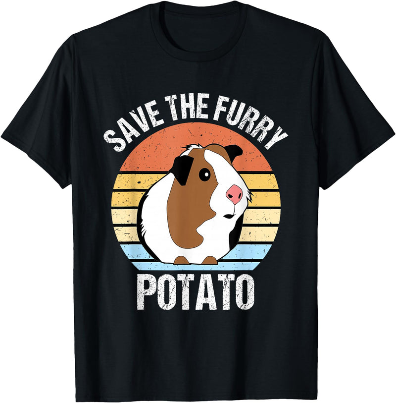 Vintage Guinea Pig Shirts and Gifts Save The Furry Potato Funny Guinea Pig T-Shirt - Black
