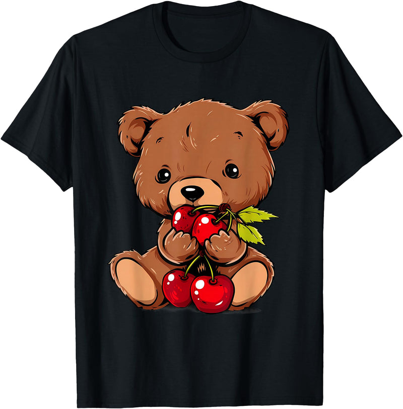 Cute Cherry Animals Cherry Bear Cute Bear Nature Cherry Fruit Artwork Wildlife T-Shirt - Black