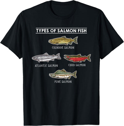 Types of Salmon Fish for Salmon Fishing T-Shirt