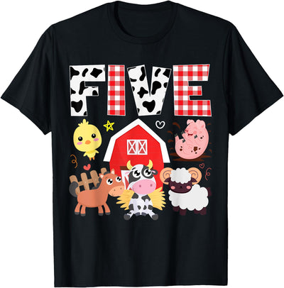 5th Birthday Five Year Old Farm Theme Animals Birthday Party T-Shirt