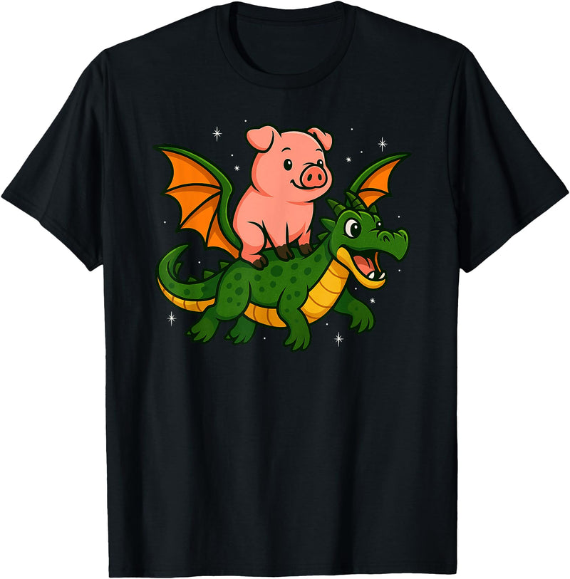 PigAxis1 Pig Animal Lover Dragon Riding Zoo Day Boys Girls Kids T-Shirt - Black
