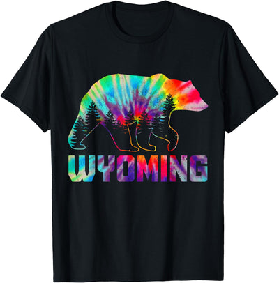 Wyoming Tie Dye Bear Pride Outdoor Hiking Camping Vintage T-Shirt