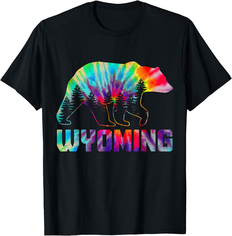 We Love Wyoming Wyoming Tie Dye Bear Pride Outdoor Hiking Camping Vintage T-Shirt - Black