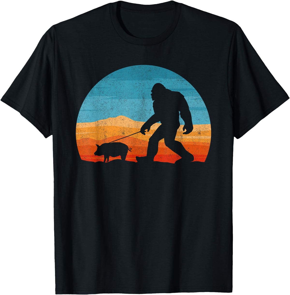Bigfoot Walking Animal Lover Gifts Bigfoot Walking Pig Sasquatch Pig Lover T-Shirt - Black