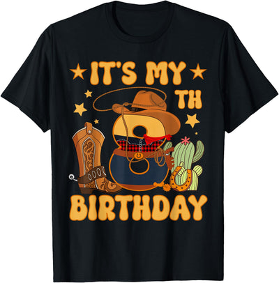 8th Birthday Cowboy Horse Western Family Kids It's My 8th Birthday Cowboy Rodeo Horse 8 Year Old Bday Boy T-Shirt