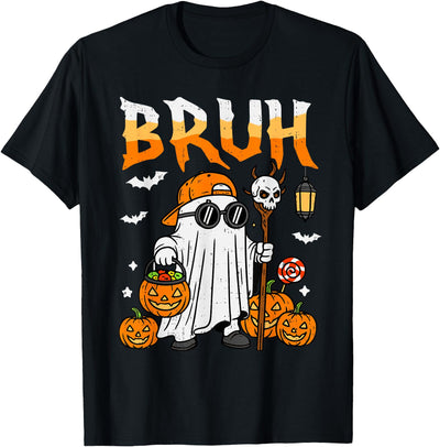 Halloween Tees for Women Men Kids Bruh Ghost Candy Pumpkin Halloween Costume Boy Teen Bro Kid T-Shirt