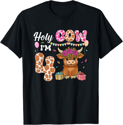 Holy Cow I'm Highland Cow 4th Birthday Farming Years Old T-Shirt