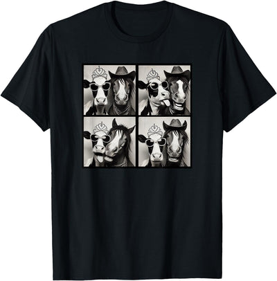 Funny Farm Animal Night Out Cow and Horse Lover Photo Booth T-Shirt