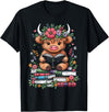 Funny Highland Cow Reading Books Lover Bookworm Cute Baby Highland Cow Reading Book T-Shirt - Black