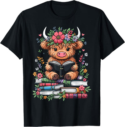 Funny Highland Cow Reading Books Lover Bookworm Cute Baby T-Shirt