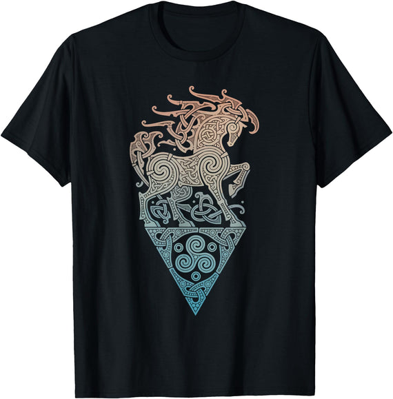Norse Viking Mythology Great Love Horses VIKING CELTIC odins horse T-Shirt - Black
