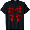 Buffalo Tartan Coquette Aesthetic Women Gifts Coquette Bow Red Black Buffalo Tartan Checkered Plaid T-Shirt - Black