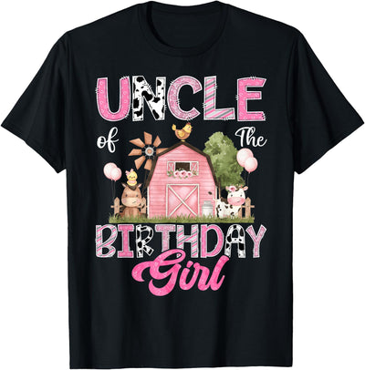 Uncle of the Birthday Girl Farm Cow Pink 1st Birthday T-Shirt