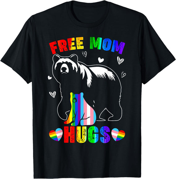 Amb Proud Mom Mommy Mama LGBTQ Mothers Day Women Free Mom Hugs Mama Bear LGBTQ Pride Rainbow Flag Mothers Day T-Shirt - Black
