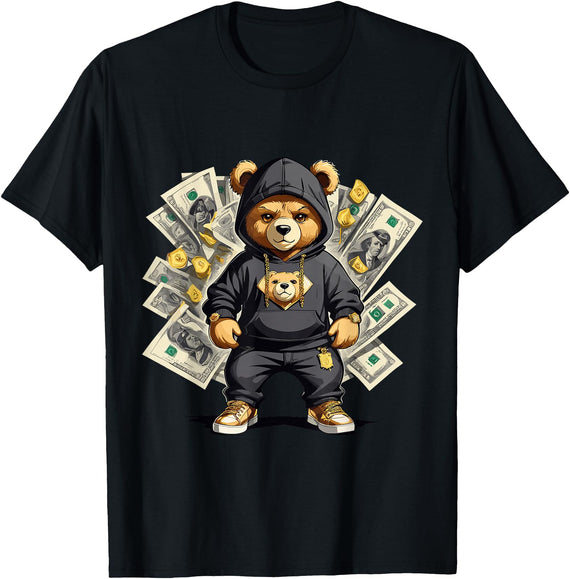 The Big Teddy Bear Crew Teddy Bear Hustler Buisness Bear Dollar Street Clothes T-Shirt - Black