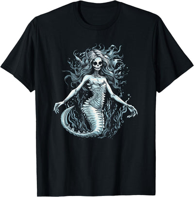 Funny Lazy Scary Halloween Cute Sea Ocean Lover Siren Skeleton Mermaid Skull Tee Women Men Kids Boys Girls T-Shirt
