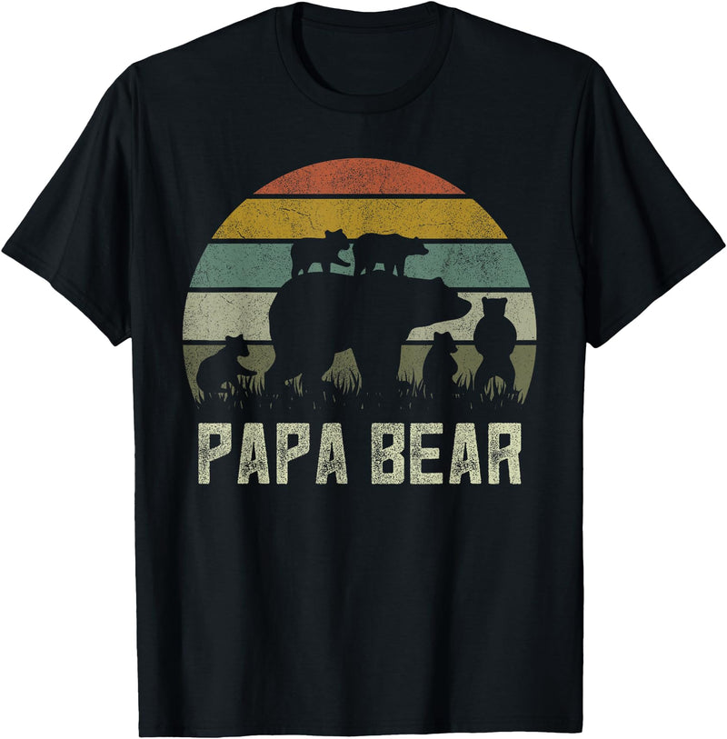 Bear Cubs Family Matching Gifts & Shirts Clothing Funny Papa Bear Shirts, Cub 5 Kids Fathers Day Grandpa T-Shirt - Black