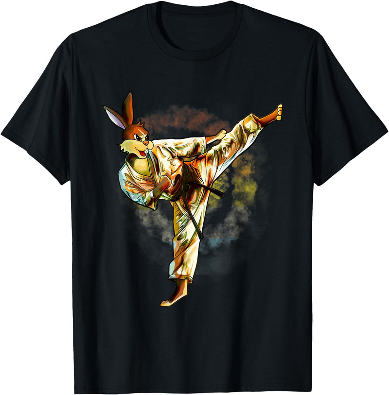 Karate Rabbit Easter Bunny T-Shirt in Black