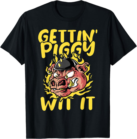 Funny Pig Roast BBQ Gifts Pork Rub Barbecue Lover Pig Roast Barbecue Getting Piggy Wit It BBQ T-Shirt - Black