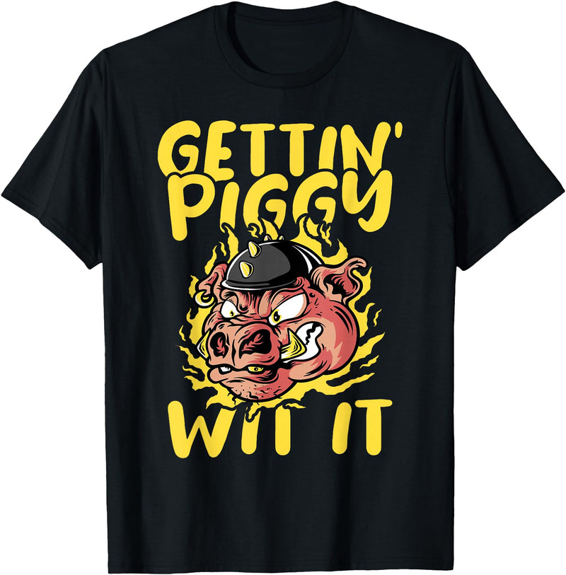 Funny Pig Roast BBQ Gifts Pork Rub Barbecue Lover Pig Roast Barbecue Getting Piggy Wit It BBQ T-Shirt - Black