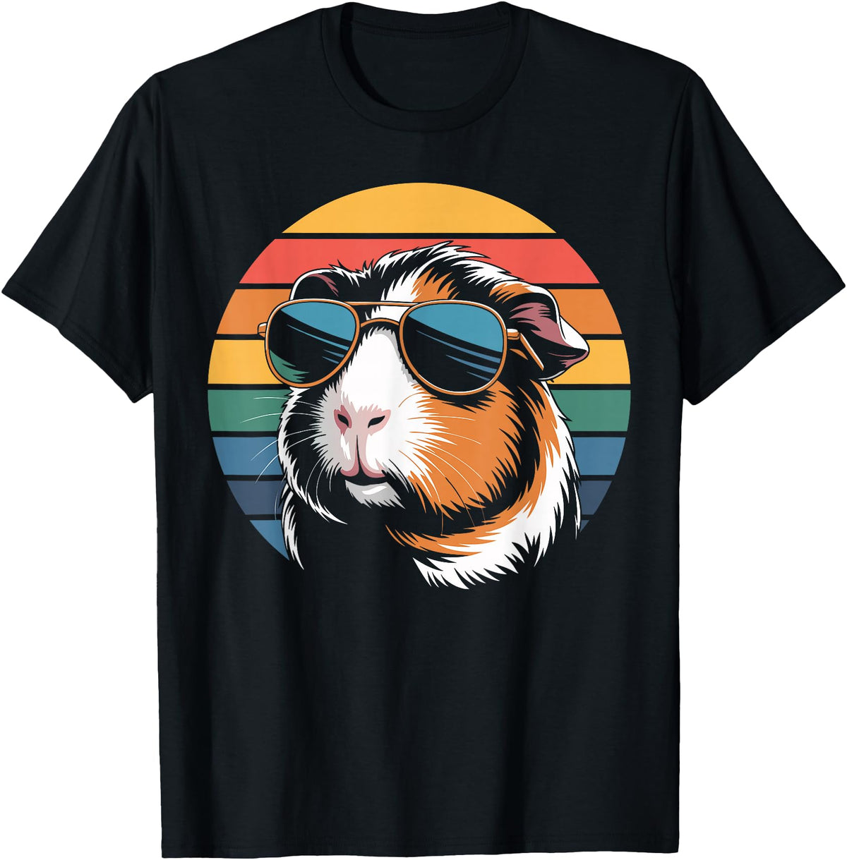 Guinea Pig Lover Gifts & Tees Retro Guinea Pig Sunglasses Flag Guinea Pig T-Shirt - Black