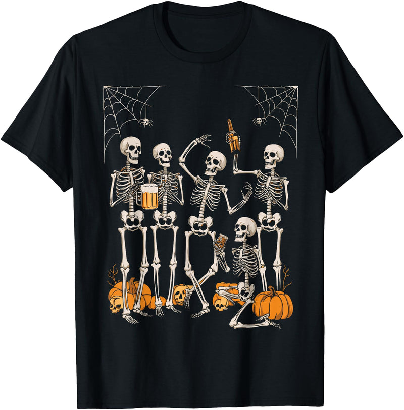Funny Halloween Skeleton Scary Skeleton Party Halloween Costume 2024 Drinking Beer T-Shirt - Black