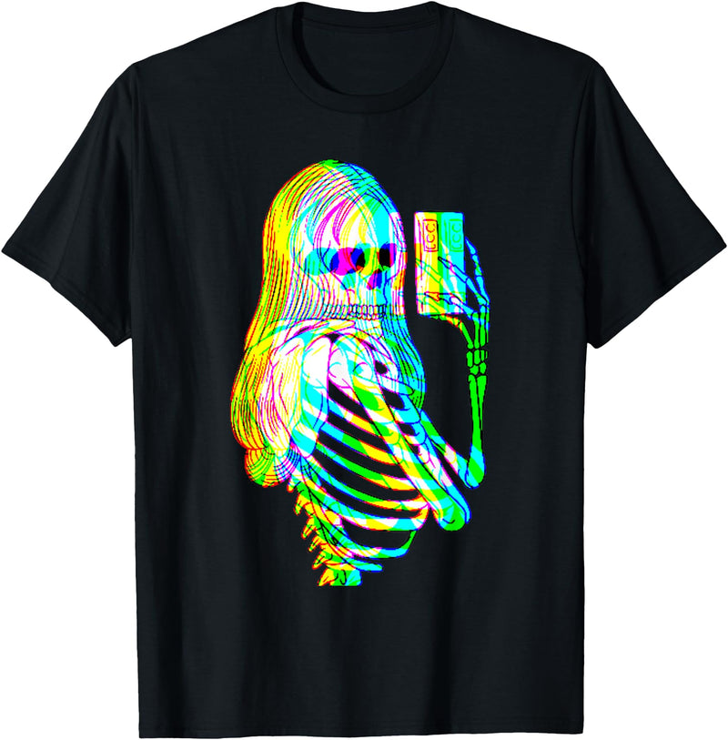 Selfies and Skeletons not only for Halloween Beautiful Selfie Female Skeleton T-Shirt - Black