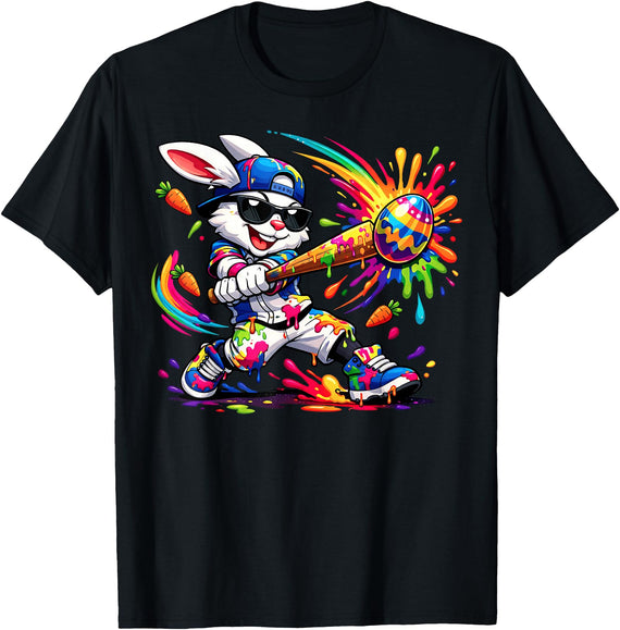 Funny Dripping Drip Rabbit Bunny Baseball Easter Men Boy Kid T-Shirt in Black