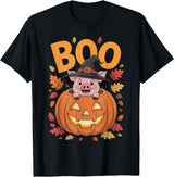 Pig Halloween kids, women, men Pig Costume on Pumpkin Halloween Pig T-Shirt - Black