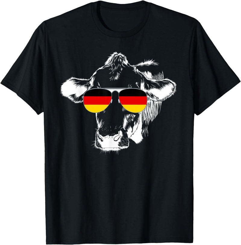 Oktoberfest German Flag Cow Sunglasses Germany Funny Cute T-Shirt - Black