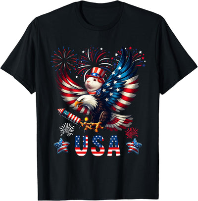 USA 4th Of July Guinea Pig Riding Eagle Fireworks Patriotic T-Shirt