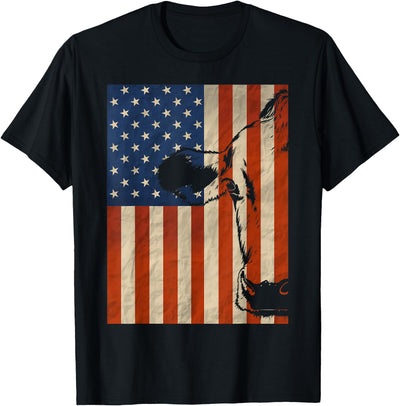 Cow 4th of July Cow American Flag Cattle Animal Lover T-Shirt