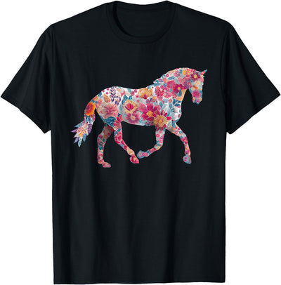 Horse Designs. Horse Flower Equestrian Riding Floral Pattern Graphic T-Shirt